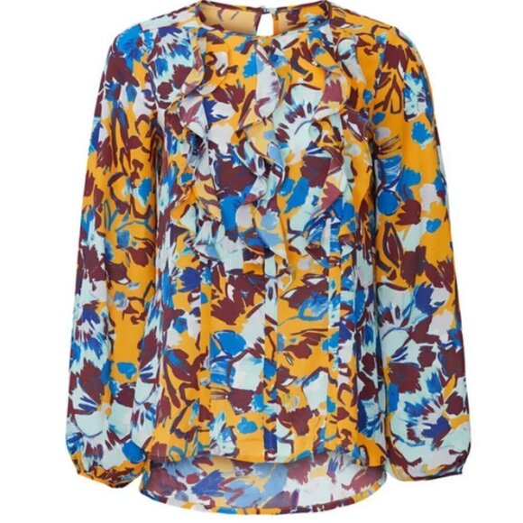 💕PRABAL GURUNG💕 COLECTIVE Ochre Floral Ruffle Front Blouse ~ 14 NWOT - Picture 7 of 14